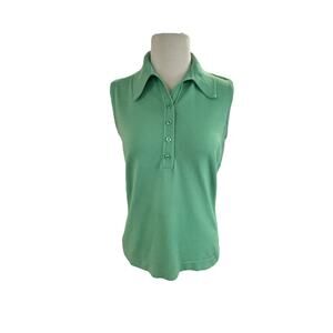 Vintage 70s Knitwear by DiFini Green Sleeveless Polo Retro Collar READ